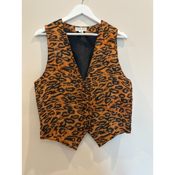 Carol Horn Workshop Black & Cheetah Print Vest Size S - Picture 5 of 6